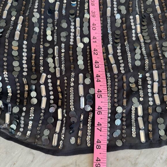 MAC DUGGAL Embellished High Neck Long Sleeve Fitted Dress in charcoal Sz 10 NWT - Picture 7 of 7